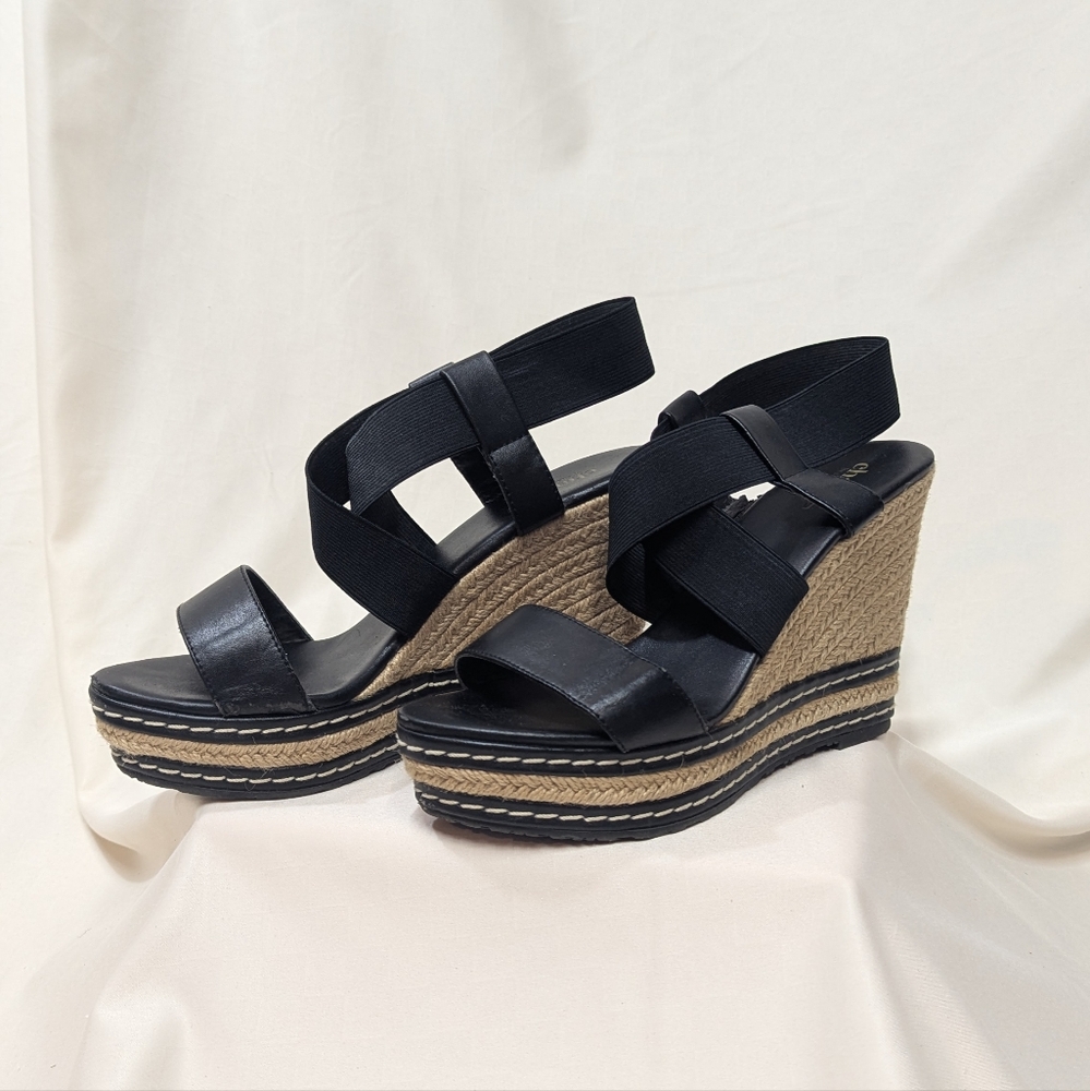 Charles David Black and Tan Wedge Sandals